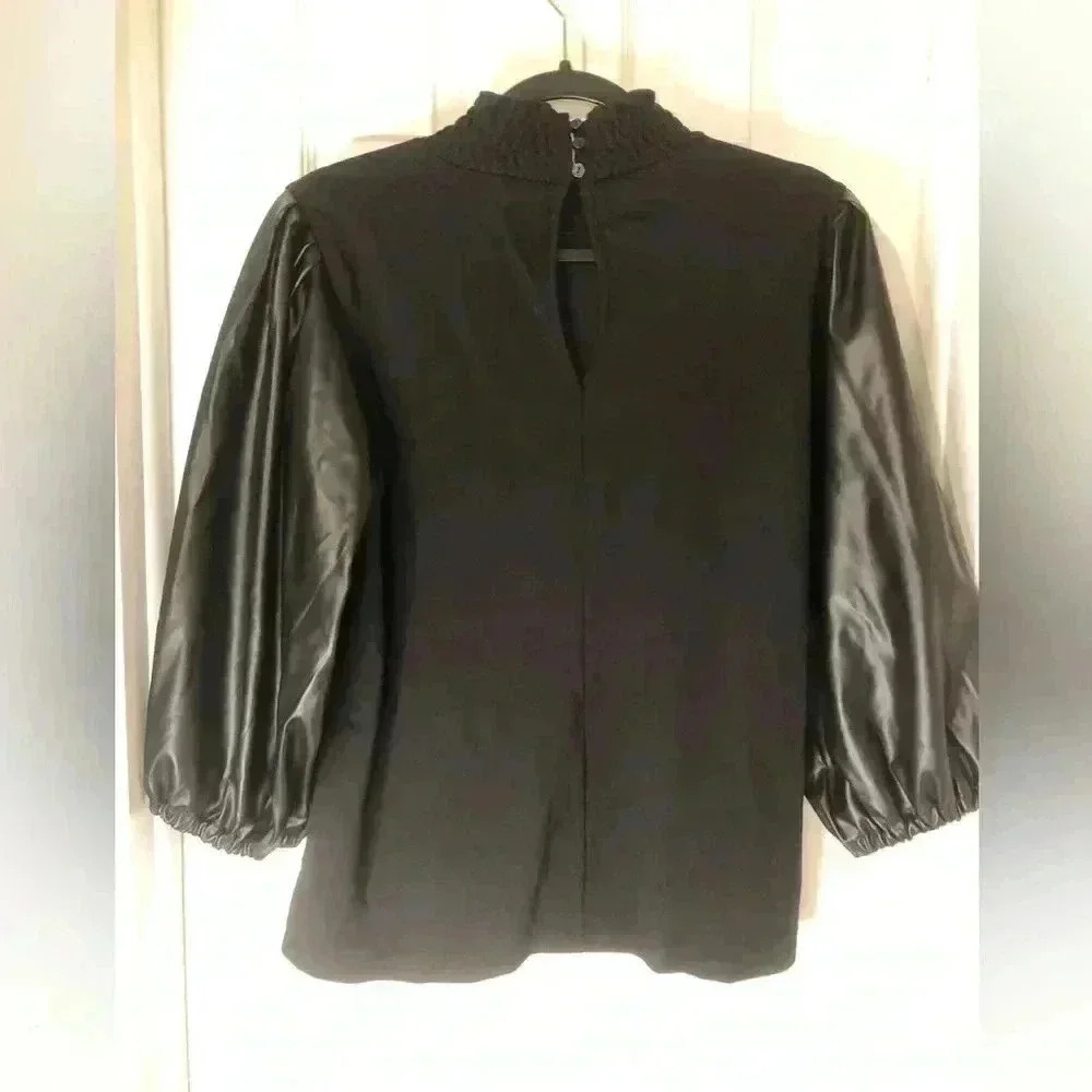 Black Mock Neck Bishop Sleeve Blouse - Picture 4 of 13